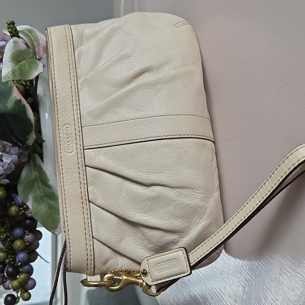COACH Bone Tattersall Pleated Wristlet - Picture 2 of 12
